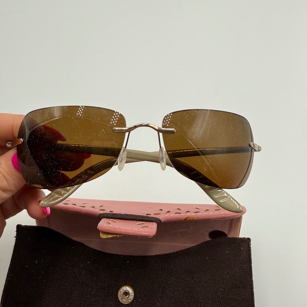 Laura Ashley Rimless Sunglasses OS Brown Y2K Retro Minimalist Gold Shade